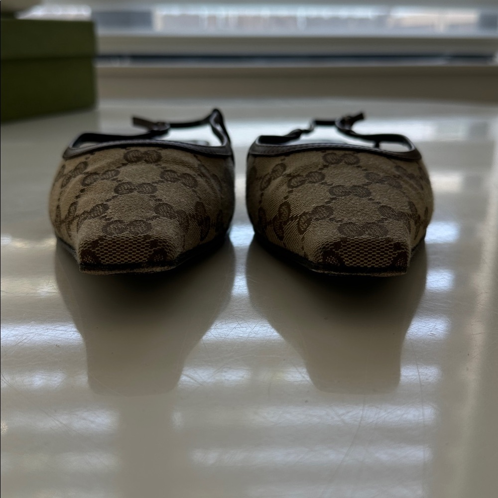 Gucci Beige Monogram Slingback Flats - Picture 6 of 13